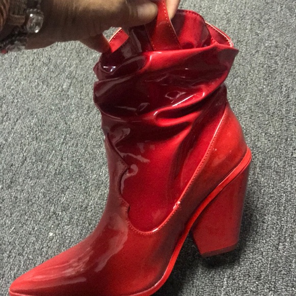 Red paten leather cowboy bootie - Picture 4 of 5
